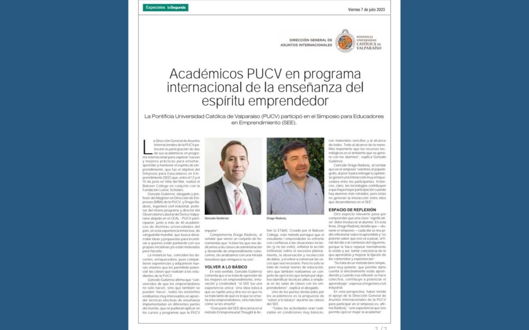 Académicos PUCV participaron en programa internacional de la enseñanza del espíritu emprendedor