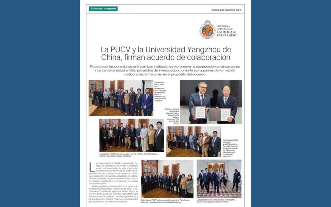 La PUCV y la Universidad Yangzhou de China, firman acuerdo de colaboración 